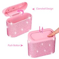 Organisateurs et rangement de poubelles automobiles Mini poubelle automatique en diamant rose Poubelle de voiture rose bling avec couvercle
