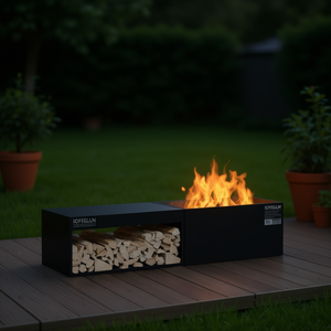 Braciere da Esterno in Acciaio 62.99 X 17.72 X 13.78 Pollici, Riscaldamento Moderno Autoportante a Legna con Vano Porta Legna - Product Image 2