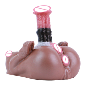 YC-2334 Moule fessier masculin en silicone avec pénis <span class=keywords><strong>de</strong></span> cheval réaliste, jouets sexuels 2-en-1 avec godemichet, vagin <span class=keywords><strong>de</strong></span> poche, anus et seins - Product Image 2