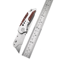 Mango de madera rojo Pakka, cuchillo cortador de cartón de doble hoja, cuchillos de utilidad plegables de 2 funciones, bolsillo plegable para acampar multiusos