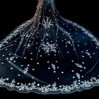 Feishiluo Luxury3D Fleur Appliques Bord De Mariage Voiles De Mariée Deux Couches Tulle Cathédrale Visage Voile Avec Peigne 3.5m De Long