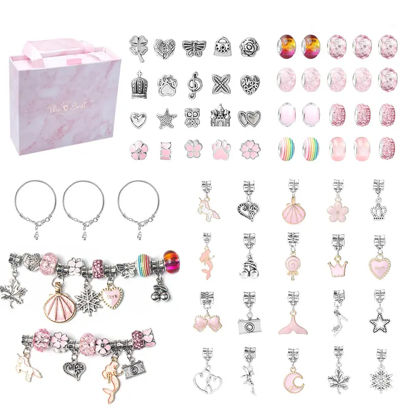 2022 Groothandel Hot Selling Lichtmetalen Cartoon Roze Set Diy Handgemaakte Sieraden Armband Set Voor Vrouwen