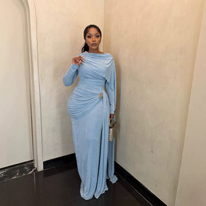 Abito da sera <span class=keywords><strong>lungo</strong></span> da donna in cashmere di lusso, modello A-line, estivo, <span class=keywords><strong>con</strong></span> bottoni e collo a <span class=keywords><strong>mezza</strong></span> collo, a maniche lunghe - Product Image 4