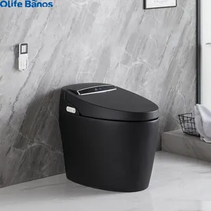 Olife Banos Waterproof Modern Black Smart One-Piece 1.28 GPF Elongated Automatic Toilet Bidet with Seat