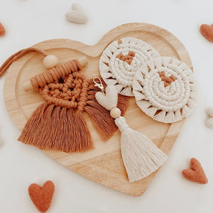 Boho Macrame พวงกุญแจ<span class=keywords><strong>หัวใจ</strong></span>สำหรับกระเป๋ารถยนต์,อุปกรณ์เสริมพวงกุญแจพู่ห้อยจี้ของขวัญสำหรับเธอ - Product Image 4