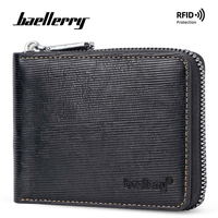 Baellerry dompet koin ritsleting RFID pria, dompet kartu Horizontal sederhana lintas batas Retro