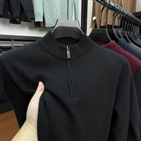Pull en pure laine pour homme à col semi-montant zippé, épais et chaud pour l'hiver, couleur unie, manches longues, haute résistance des couleurs, infroissable