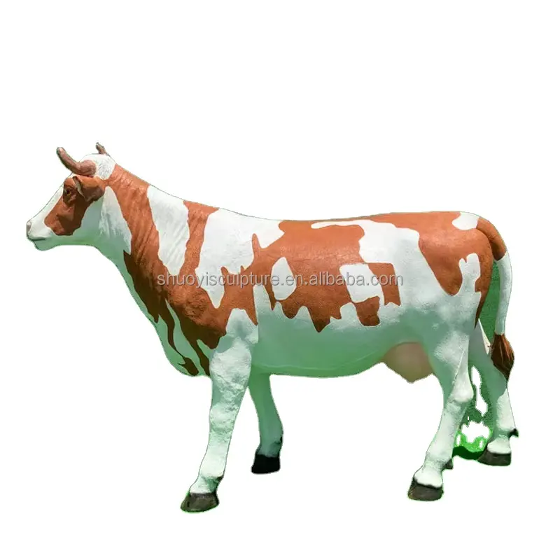 Custom Life Size 3 D Large Animals Sculpture Fiberglass Resin Milk Cow Statue