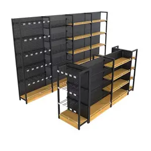 Custom Shop Floor Standing Light Box Retail Product Stand Metal Wood Pegboard Display Cabinet Shelf