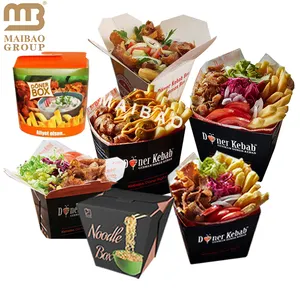 사용자 정의 라운드 바닥 일회용 종이 중국 국수 상자 도매 16 온스 도너 케밥 골판지 상자 테이크 아웃 식품 포장 상자