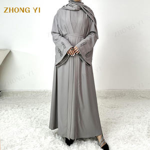 Ensemble Abaya Deux Pièces Kimono Modeste Couleur Unie Personnalisé Dubaï en Tissu Jazz de Haute Qualité pour Femmes Vêtements Islamiques - Product Image 2