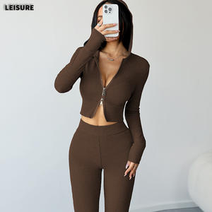 Vêtements <span class=keywords><strong>de</strong></span> sport pour femmes WOJIEER, vêtements <span class=keywords><strong>de</strong></span> yoga, leggings évasés à manches longues avec fermeture éclair, ensembles <span class=keywords><strong>de</strong></span> yoga, adaptés à une utilisation en extérieur - Product Image 2