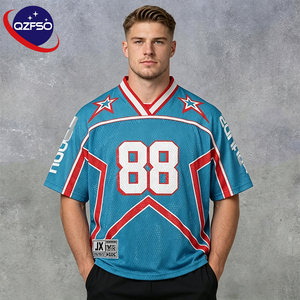 QZFSO Custom Hip Hop Vintage Sublimation Soccer T Shirt American Football Uniform <b>Top</b> Rhinestone Mesh Fabric Rugby Sport Jersey - Product Image 1