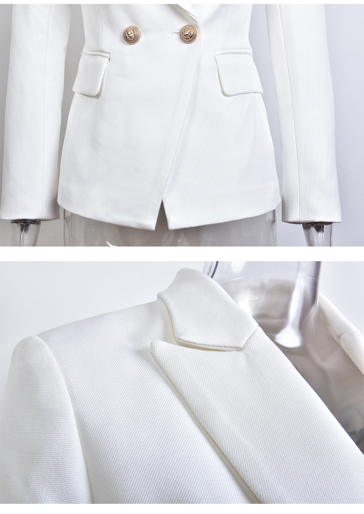 Classic Design Quality Double Breasted Buttons Lady Office Wear Winter Women White Tweed Blazer