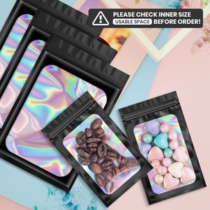 Custom Black Mylar Holographic <b>Bags</b> <b>Packaging</b> <b>Bags</b> Clear Resealable <b>Bag</b> Foil Pouch <b>Bag</b> for Food Storage and Jewelry <b>Packaging</b> - Product Image 2