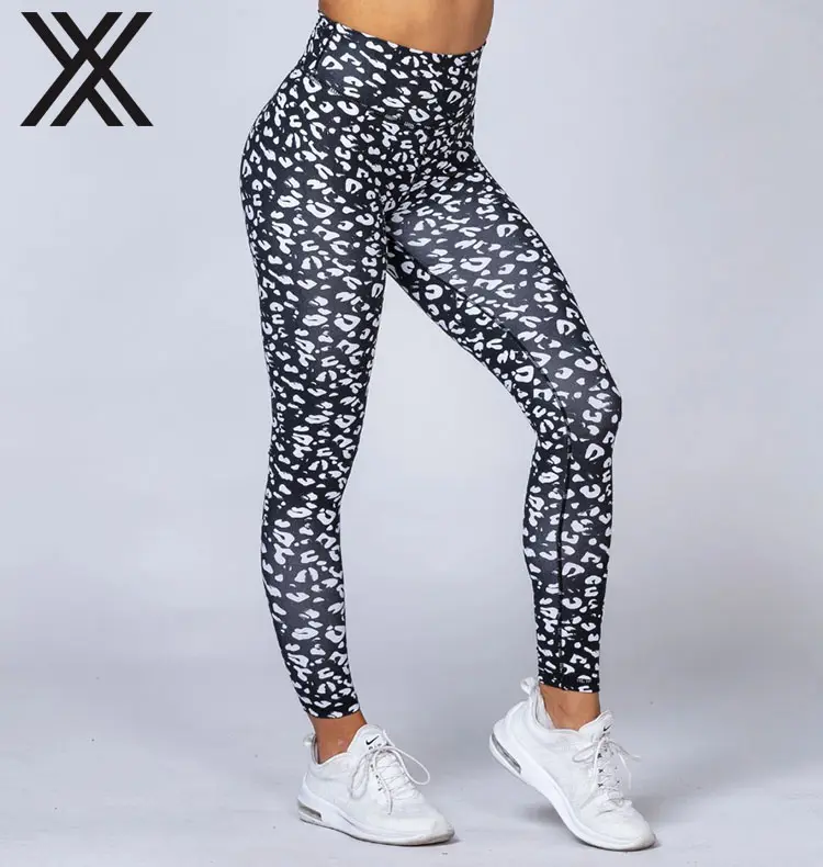 XTD Cheap high quality Black leopard front side print leather yoga shiny High-waisted leggings pants
