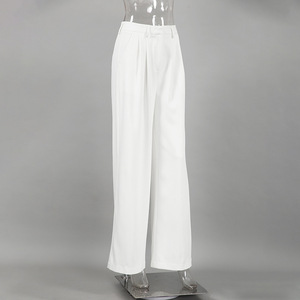 Özel yeni beyaz yüksek bel pantolon moda çok yönlü basit günlük pantolon düz gevşek sonbahar kadın giyim - Product Image 3