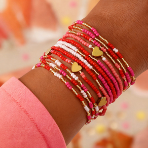 Go2boho Tim Đính Cườm Vòng Đeo Tay Thiết Lập Cho Phụ Nữ, Handmade Hồng Đỏ Vàng Căng Vòng Đeo Tay, Đa Lớp Boho Đồ Trang Sức Quà Tặng - Product Image 3