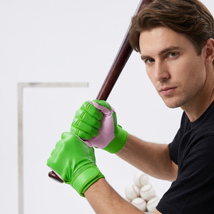 Gants de frappe de baseball SAAR INDUSTRIES en cuir véritable respirant vert fluorescent, style professionnel, adhérence souple, fermeture auto-agrippante, ambidextres - Product Image 1