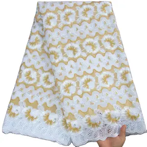 白色和金色蕾丝材料非洲蕾丝面料塞内加尔刺绣高品质非洲瑞士棉纱蕾丝女3167