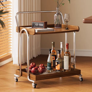 Chariot de salon en bois massif-Table d'appoint roulante de style <span class=keywords><strong>vintage</strong></span>, table basse mobile avec étagère de rangement pour canapé - Product Image 2