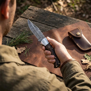 Handcrafted Damascus Pocket Folding Knife Best Quality Customizable High Quality Damascus Steel Folding Knives For Online Sale - Product Image 3