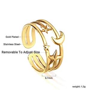 Anillo de Acero Inoxidable Chapado en Oro de 18K, Joyería Impermeable al por Mayor, Anillos Abiertos con Diseño de Estrellas y Luna para Mujer - Product Image 2