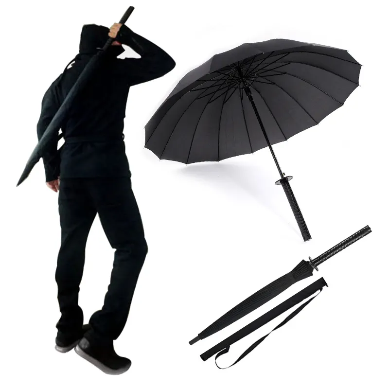 مظلة مظلة غولف شبه أوتوماتيكية مخصصة مقاومة للرياح عصا مستقيمة يابانية ساموراي بمقبض طويل مظلة باراجوا