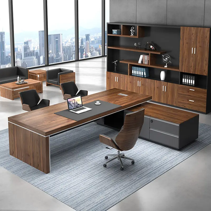 Офисная мебель, роскошный L-образный менеджер, панель mdf, офисный стол, деревянный офисный стол с книжным шкафом