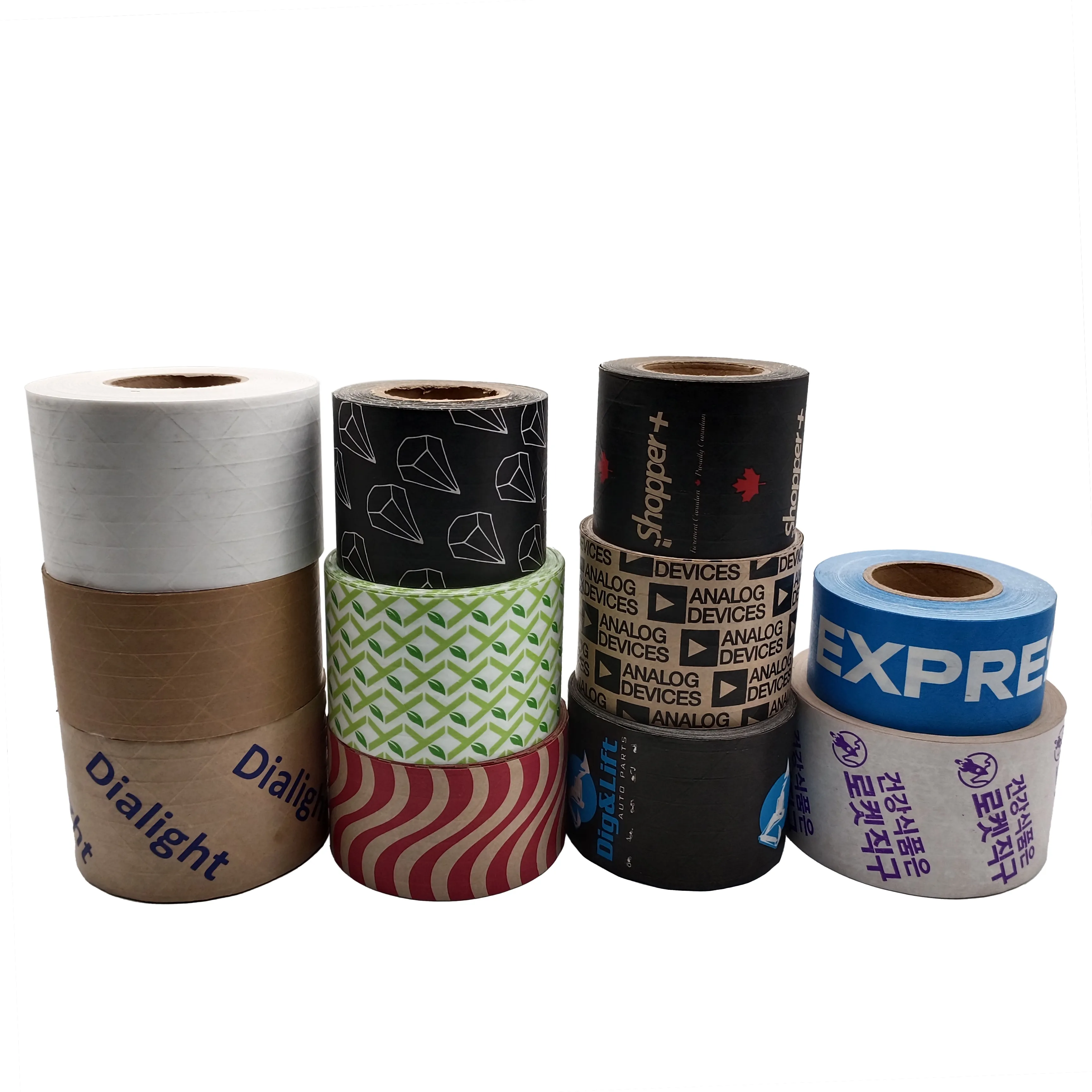 Kunden spezifische Verpackung biologisch abbaubares Material Verpackung gegenüber bedrucktem wasser aktiviertem Gummi Jumbo Roll braunes Kraft papier gummiertes Klebeband
