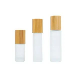 Hot Koop 5Ml 10Ml 15Ml Roll Op Fles Bamboe Cap Roller Ball Glazen Fles Voor Essentiële Oliën clear Frosted Glas Roller Fles