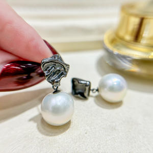 S925 Silver DIY <b>Pearl</b> Accessories Fashion Silver <b>Jewelry</b> Earrings with 9-13mm Round Beads 22226 Empty Earnail Tray - Product Image 2