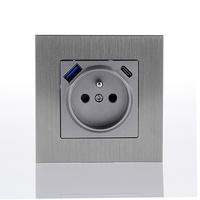 Prise murale française 2P+T en aluminium brossé de qualité supérieure, couleur noir, gris, or, avec ports USB de charge rapide PD20W type A et type C