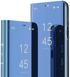 Voor Samsung Galaxy S10 Clear View Stand Flip Cover Case, luxe Smart Galvaniseren Plating Spiegel Telefoon Geval Voor Samsung S20