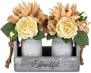 Handmade Table Decoration Mason Jar Wood Box <strong>Centerpiece</strong> for Farmhouse Kitchen and <strong>Rustic</strong> <strong>Wedding</strong> Decor - Product Image 1