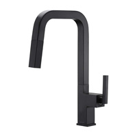 Robinet de cuisine contemporain à profil carré, noir mat, monocommande, avec douchette extractible à arc haute, en laiton massif