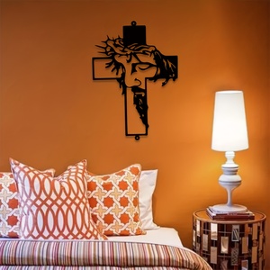 งานศิลปะตกแต่งผนังบ้านแบบดั้งเดิม ทำจากเหล็ก สลักด้วยเลเซอร์ รูปไม้กางเขนพระเยซูสีดำ แขวนผนัง - Product Image 5