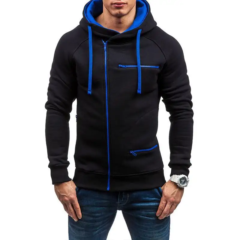 Custom Autumn And Winter Fashion Zipper Hooded Sweater Cardigan Sports Long Sleeve Solid Color Hoodies For Men