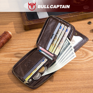 For Vintage Genuine Cowhide Leather <b>Wallet</b> Casual Change Driver's License Multi-Function Card <b>RFID</b> <b>Blocking</b> Zipper Short - Product Image 4