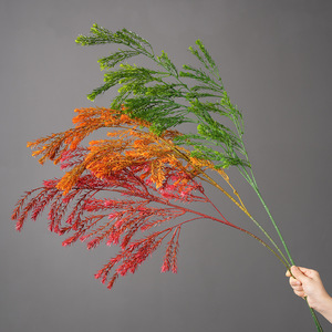 ดอกไม้ประดิษฐ์จากหญ้าไหม กิ่งเดี่ยว สีแดงสด สีส้ม สีเขียวอ่อน สำหรับตกแต่งงานแต่งงาน ธีมป่า จัดดอกไม้ - Product Image 1