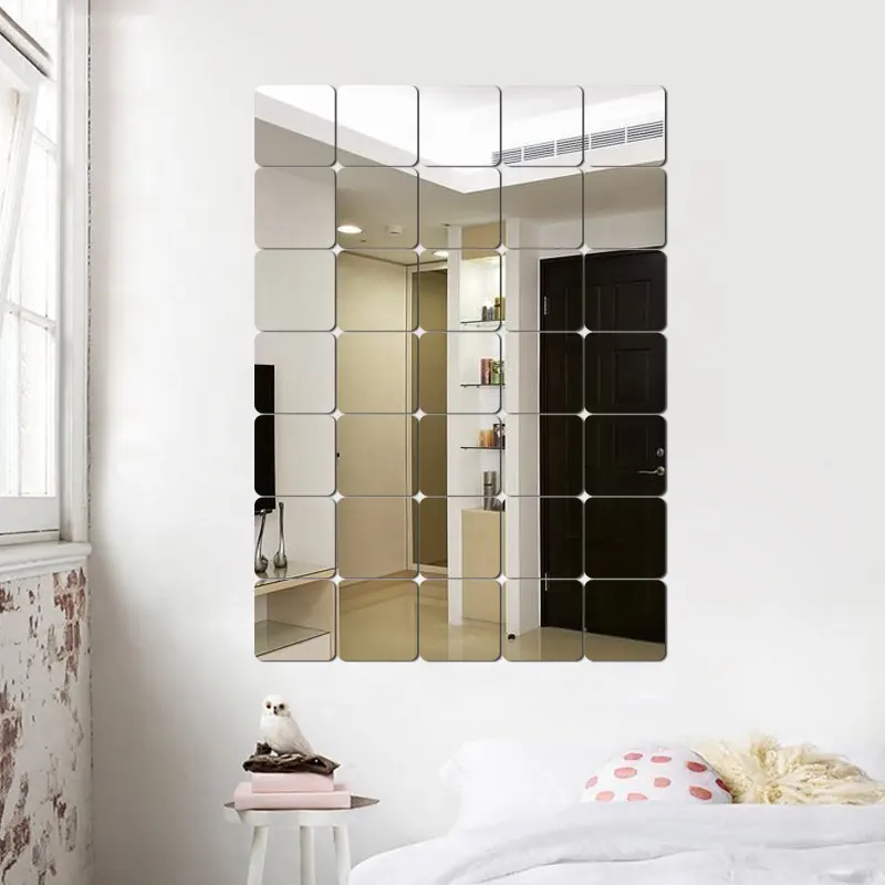 Pegatina de pared cuadrada 3D de 15cm, superficie de espejo suave, decoración de habitación, papel tapiz de mosaico extraíble para decoración de cocina y hogar