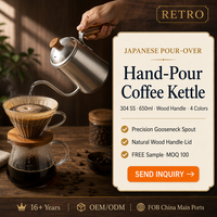 Bouilloire à bec de cygne en acier inoxydable avec poignée en bois pour le café à filtre