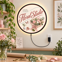 Enseigne lumineuse rétro ronde florale pour fleuriste, décoration murale en métal pour boutique de fleurs, jardin, lieu de mariage et décoration intérieure