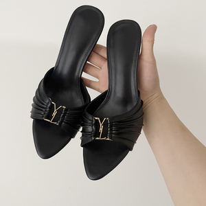 Ngón chân nhọn gót <span class=keywords><strong>Kitten</strong></span> gót Dép mở ngón chân bơm Giày sexy Slide Slip-on gót mùa hè và giày cô dâu cho phụ nữ - Product Image 1