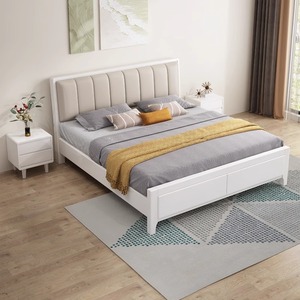 Cama de plataforma doble de madera maciza de estilo nórdico de 1.8 m con cabecero tapizado para dormitorio principal - Product Image 2