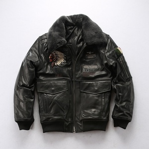 Personnalisé hiver indien G1 pilote Bomber en cuir véritable hommes brodé laine col mince mode haute qualité en peau de mouton vestes - Product Image 2