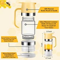 Pot distributeur de miel jaune amélioré de 300ml 9oz sans goutte pot distributeur de bouteille en verre de sirop de miel pour la cuisine