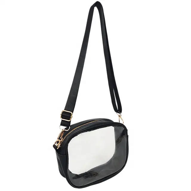 Stylish Pu Leather Clear Purse Black Transparent See-Through Shoulder Bag Clear Crossbody Bag Sling Bag For Boys Girls