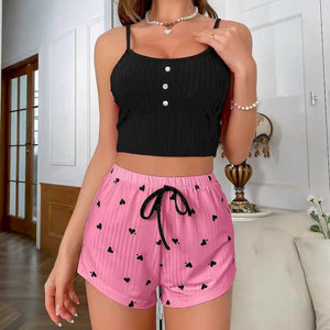 Pijama de encaje para mujer, conjunto de tres piezas dulce y lindo para primavera y verano, transpirable, con pantalones cortos de tirantes altos, sexy para el hogar. - Product Image 5