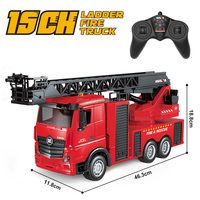 Camion de pompiers HuiNa 1361 2.4G RC avec pulvérisation d'eau, 1:18, 9 canaux, échelle élévatrice, avec jet d'eau